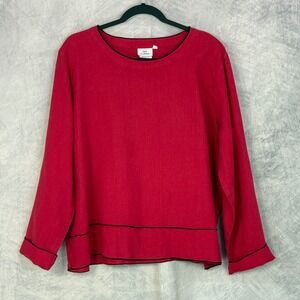 Hot Cotton Red Linen Long Sleeve Casual Top Women's sz XL Made in USA Lagenlook